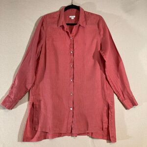 J Jill Love Linen Button Up Tunic Sz‎ Large Tall Coral Preppy Coastal Vacation